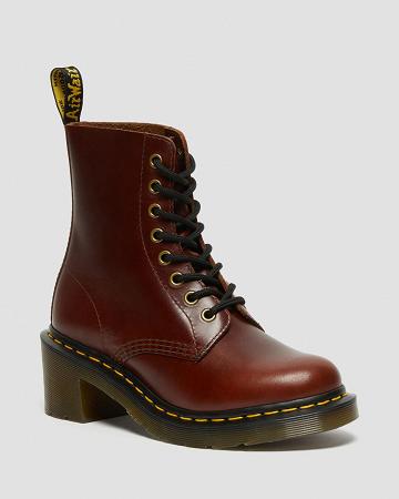 Women's Dr Martens Clemency Leather Heeled Heeled Boots Brown | AU 139RVD